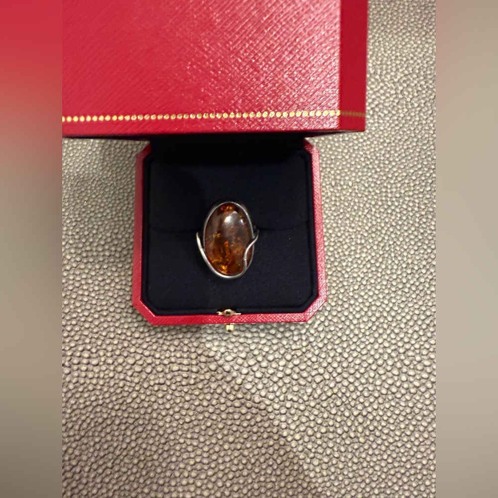 Unmarked Silver Amber Ring